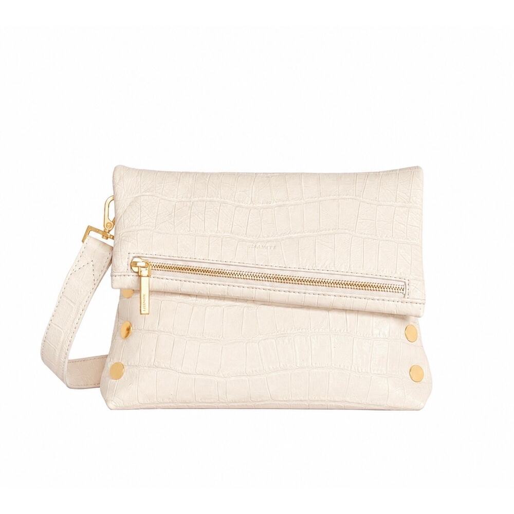 Hammitt Bone VIP Medium Croc Embossed Leather Clutch Crossbody
